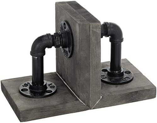 MyGift Book Ends Decorative for Shelves, Office Bookends for Heavy Books, Book Holder L-Shaped Stand Desktop, Vintage Gray Wood with Realistic Industrial Pipe Design - Image 6