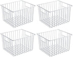 Slideep Freezer Baskets Storage Basket Organizers, Deep Wire Farmhouse Bins Container with Handles for Kitchen, Pantry, Cabinet, Car, Bathroom Pearl White, 4 Pack by WelcometotheSlideep