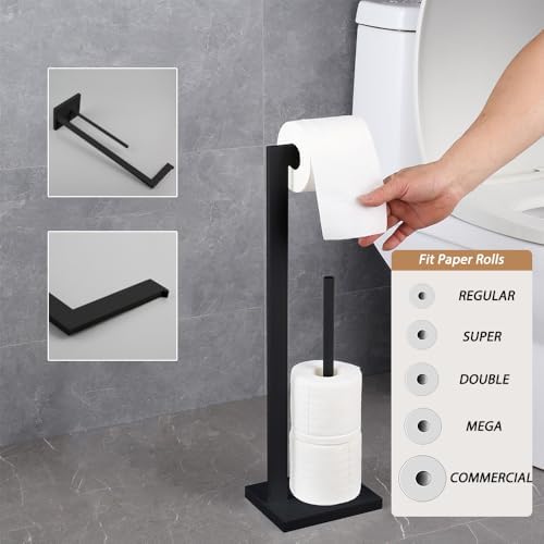 GERZWY SUS 304 Stainless Steel Toilet Paper Holder, Free Standing Lavatory Pedestal Toilet Paper Stand with Reserve, Matte Black DZY004-BK - Image 3