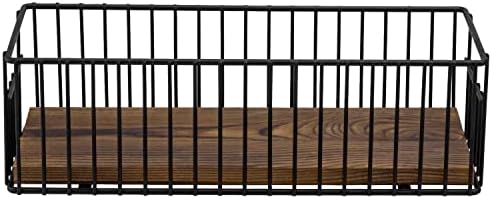 MyGift Toilet Paper Roll Holder Basket, Industrial Matte Black Metal Wire and Rustic Burnt Wood Above Tank Bathroom Toiletries Storage Organizer Vanity Basket - Image 6