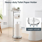 theaoo Toilet Paper Holder Stand with Shelf, Flushable Wipes Dispenser, Free Standing Toilet Tissue Roll Storage Rack Organizer for Bathroom (Silver, Free Standing - with Storage) - Image 6