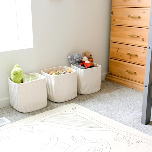 NaturalCozy 13 Inch Cube Storage Bins Cotton Rope Woven Baskets for Organizing 3-Pack | 13 x 13 Storage Cubes | Fabric Square Storage Baskets for Shelves Organizer, Kids Toy Bins, Closet Baby Nursery - Image 5