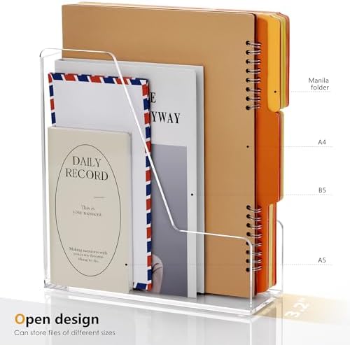 SANRUI 2-Pack Acrylic Magazine File Holder Desk Organizer Magazine Rack, Clear, Vertical File Sorter Holders, 9.45" D x 3.54" W x 10.24" H - Image 2