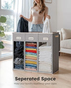 SOLEDI 200L 3-Section Laundry Hamper with Lid, Extra Large Dirty Clothes Basket with Sturdy Handles for Laundry Room & Bedroom - Durable Organizer for Sorting Laundry - Image 4