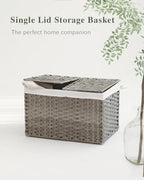 SETVSON Storage Basket with Lid, PE Rattan Woven Storage Bin, Gray - Image 5