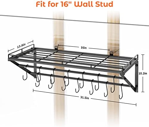 OROPY 31" Pot Rack Wall Mounted, Pot Organizer with 2 Tier Hanging Rails - Image 5