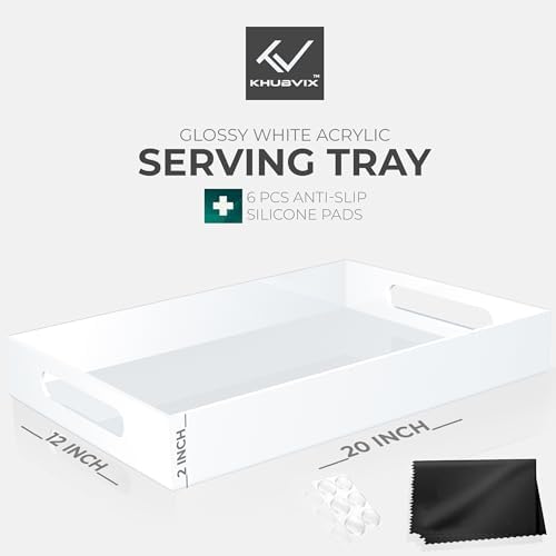 White Tray 20×12" with Cut Handles - Spill Proof Decorative Tray is an Ideal Countertop Organizer for Living Rooms, Ottoman Coffee Tables, Offices, Kitchens & Serving Guests - Image 2