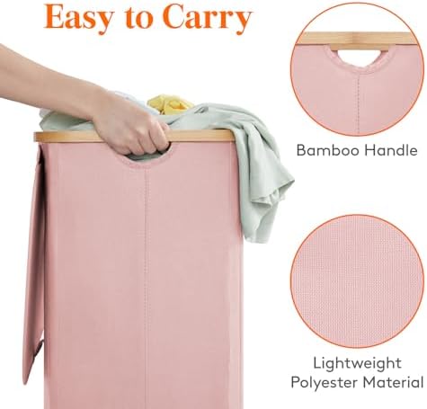 Lifewit 105L Large Laundry Basket with Lid, Removable Bags, Pink - Image 5