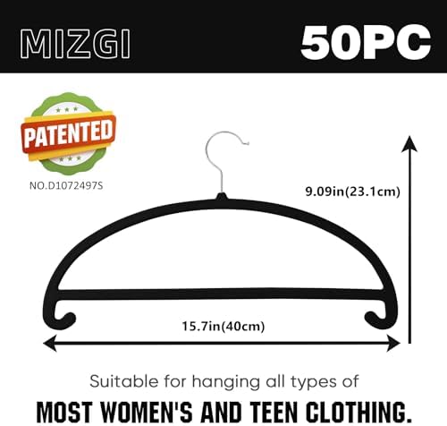 MIZGI 50 Pack Black Velvet Hangers - No Shoulder Bumps, Heavy Duty Non-Slip Chrome Hooks for Jackets, Coats, Pants - Image 6