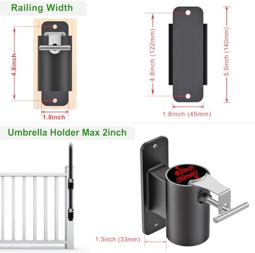 Deck Railing Umbrella Holder, Flat Mount Stand for 1-2" Poles - Image 2