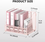 5 Vertical Compartments Magazine File Holder, Metal Binder Organizer, Pink - Image 2
