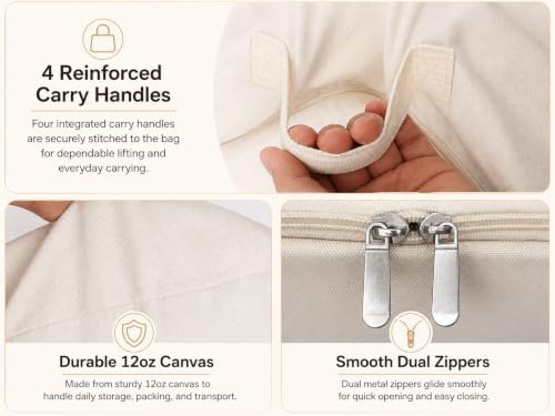 DoYiKe Soft Canvas Clothes Storage Bags with Four Carrying Handles and Clear Window, Closet Organizer for Clothing, Blankets Sheets and Bedding, 55L, 3 Pack, Beige - Image 7