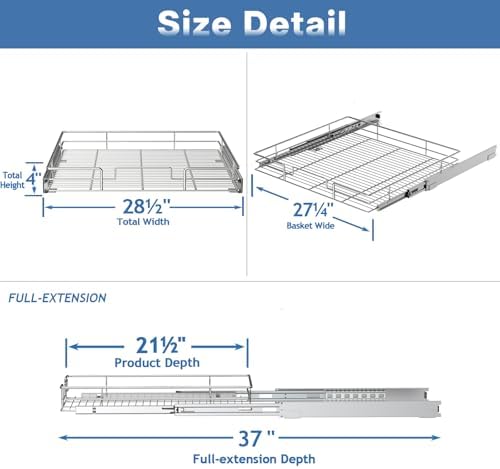 Pull Out Cabinet Organizer 28½" W x 21½" D, Heavy Duty Cabinet Pull Out Shelves, Slide Out Drawers Organization for Kitchen Cabinets Bathroom - Image 3