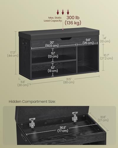 VASAGLE Storage Bench with Cushion, Shoe Bench,11.8 x 31.5 x 17.3 Inches - Image 3