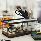 TIEYIPIN Farmhouse Small Metal Wire Storage Basket Bin, Rustic Home Storage Organizer with Wooden Bottom for Kitchen, Cabinets, Bathroom Counter, Pantry, Garage, Laundry Room - Black (2 Pack) - Image 6