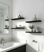 17 Inch Rustic Wood Floating Shelves Farmhouse Wooden Wall Shelves for Bathroom Bedroom Living Room Kitchen Office Set of 6 Black - Image 6