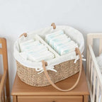 Seagrass Wicker Diaper Caddy,Woven Baby Organizer for Nursery - Image 2