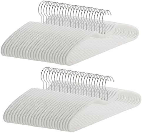 50 Pack Velvet Hangers, Short Neck Non Slip Slim Hangers with 360° Swivel Hook, Space Saving Clothes Hangers for Shirts, Dresses, Sweaters, White by Unknown