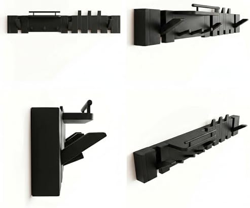Mid Century Modern Walnut Foldable Entryway Wall Coat Hanger Hook with Shelf,Heavy Duty Wooden Piano Hidden Towel Hooks for Bathroom,Wall Rack for Purse&Key&Mail,Home Decor (Black, 9 Hooks) - Image 7