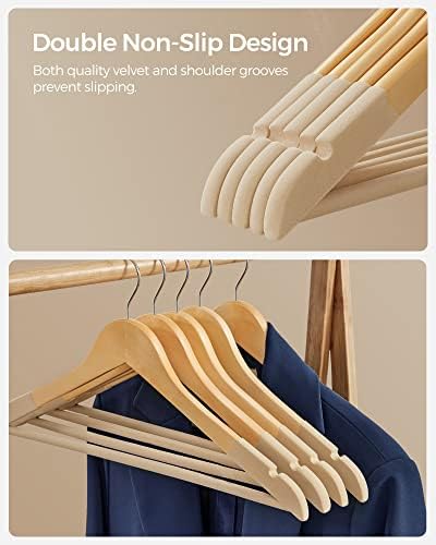 SONGMICS Wooden Hangers, 20-Pack Wood Hangers with Velvet Surface - Image 3