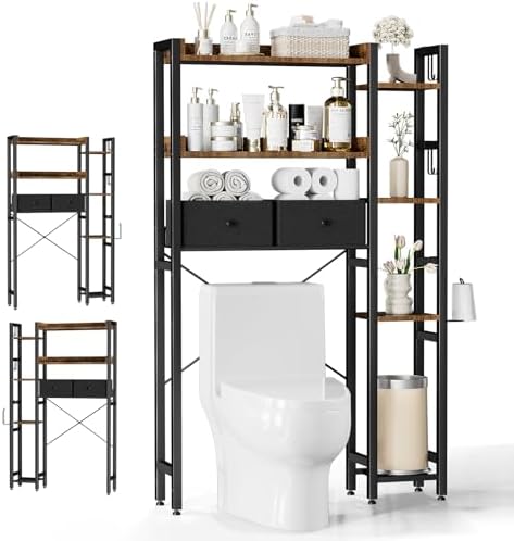 Housolution 7 Tier Over the Toilet Storage with 2 Drawers, Rustic Brown by Housolution