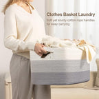 60L Woven Laundry Basket Hamper with Handles, Gradient Grey - Image 3