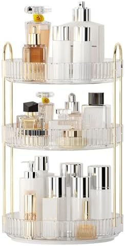 YCIA&DONE 360 Rotating Makeup Organizer and Storage for Vanity Countertop 3 Tiers, High Capacity Cosmetic Skincare Perfume Organizers for Dresser Bathroom Lazy Susan (Clear White) by YCIADONE