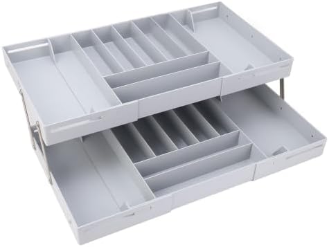 TOPINCN 2 Tier Collapsible Multi Level Drawer Organizer Tray, Folding Smart Drawer Storage, Expandable for Makeup, Jewelry, Silverware, Utensils, Kitchen Office Supplies (Gray) - Image 3