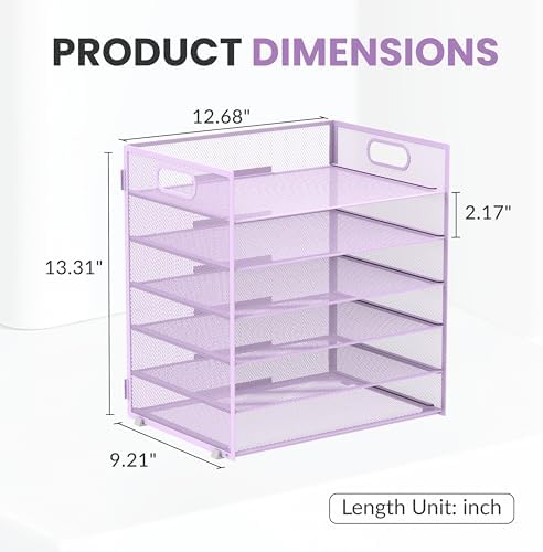 Daltack 6-Tier Paper Organizer for Desk with Handle, Purple - Image 3