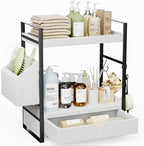 2-Tier Bathroom Counter Organizer, Wooden Vanity Shelf with Drawer & Basket by Unknown