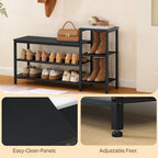 YATINEY 3-Tier Shoe Rack Bench, Wooden Shoe Storage Bench, Industrial Entryway Bench with Storage, Multi-Functional Shoe Rack with Seat for Bedroom, Hallway, Living Room, Black HX05BB - Image 6