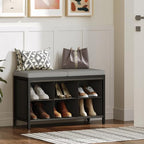 YATINEY Shoe Storage Bench with Cushion, Entryway Bench, Shoe Rack with Padded Seat and 6 Oxford Compartments, for Closet, Bedroom, Entryway, Black and Gray HX01BK - Image 2