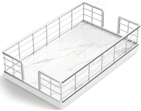 Wican Marble Guest Towel Holder Tray for Bathroom, Napkins Holder by Wican