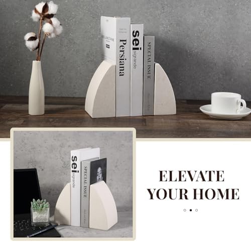 Koville Marble Bookends for Shelves, Large Bookends for Heavy Books, Natural Stone Book Stopper for Books CD Movies, Aesthetic Decorative Book Ends (Sail-Beige) - Image 4