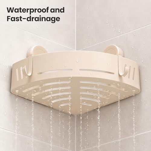 Suction Cup Corner Shower Caddy,No Drilling Aluminum Shower Shelf（Beige) - Image 5