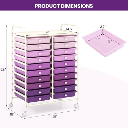 COSTWAY 20-Drawer Rolling Storage Cart, Utility Storage Organizer Cart - Image 3