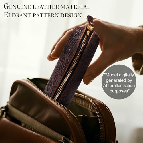 Gexmil Genuine Leather Pen Case, Hand-made Stationery Bag for Work Office - Image 2