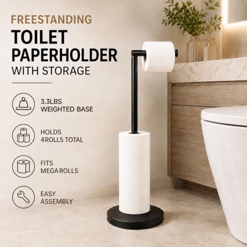 Matte Black Freestanding Toilet Paper Holder Stand, 3.3 lbs Base - Image 7