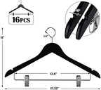 HOUÍSM Wooden Hangers with Clips, Heavy Duty Pants & Skirt Hangers, Solid Wood Clip Hangers for Trousers, Jeans, Clothes – Black, 16 Pack - Image 2