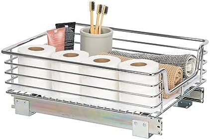 Household Essentials Glidez Chrome-Plated Steel Pull-Out/Slide-Out Storage Organizer with Plastic Liner for Under Cabinet Use - 1-Tier Design - Fits Standard Size Cabinet or Shelf, Chrome by HouseholdEssentials