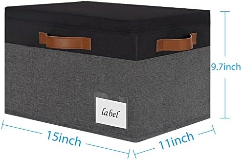 Large Storage Bins with Lids, Foldable Fabric Storage Baskets with Lids, Sturdy Storage Boxes with Labels and 3 PU Handles for Closet Home Bedroom Office (26L, 3 Packs, Grey&Black) - Image 3