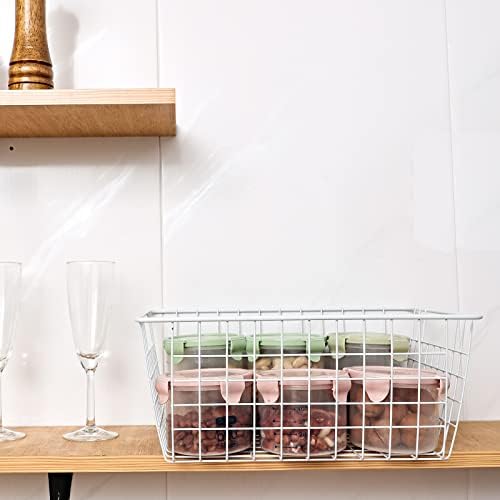 14" Upright Freezer Storage Baskets, White Wire Storage Bins Large Bakset for Freezer, Pantry, Bathroom Organizing, Set of 4 - Image 4