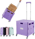 Foldable Utility Cart Folding Portable Rolling Crate Handcart with Durable Heavy Duty Plastic Telescoping Handle Collapsible 4 Rotate Wheels for Travel Shopping Moving Luggage Office Use (Purple) by MACOPRO