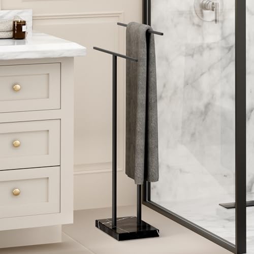 KES Standing Towel Rack 2-Tier Natural Black Marble Base, Bath Towel Holder - Image 6