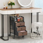 SWTYMIKI Rolling Makeup Organizer Cart - Under Desk Vanity Makeup Storage with 3 Non-woven Drawers, Nail Cart Organizer Cosmetic Display Cases Cabinet for Skin Care Perfume Nail Polish Brush Hair Tool - Image 3