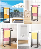 2-Tier Tall Towel Rack for Bathroom, Freestanding Towel Stand Drying Rack for Oversized Bath Towels, Poolside, Bathroom, Black, ALHAKIN - Image 7