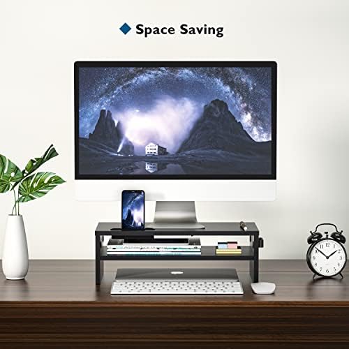 BONTEC Wooden Monitor Stand Riser for Desk, 2-Tier Computer Monitor Stand - Image 3