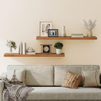 HOOBRO Floating Shelves for Wall, Wall Mounted Shelf Set of 2, 55" Hanging Shelf with Invisible Brackets, for Wall Storage in Bathroom Bedroom Kitchen Living Room Office, Rustic Brown BF140BJP201 - Image 2