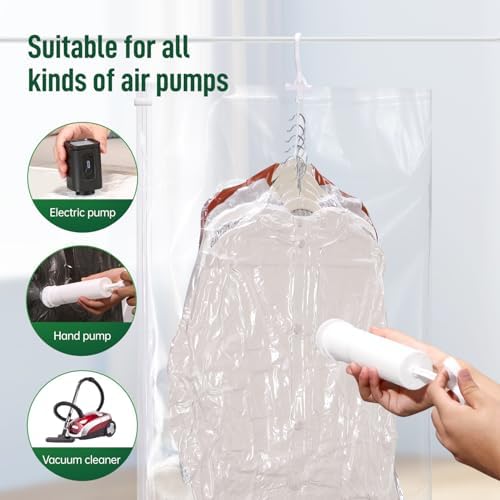 Hanging Vacuum Storage Bags For Clothes With Hand Pump,Coat Storage Bag Hanging,Vacuum Bags For Clothes,Space Saver Vacuum Storage Bags,Garment, Clothing, Dress, Suit, Long Coat, Jacket(Long 6 Pack） - Image 6