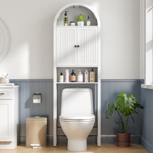 Arched Over The Toilet Storage Cabinet with Fluted Doors, Bathroom Shelf - Image 3